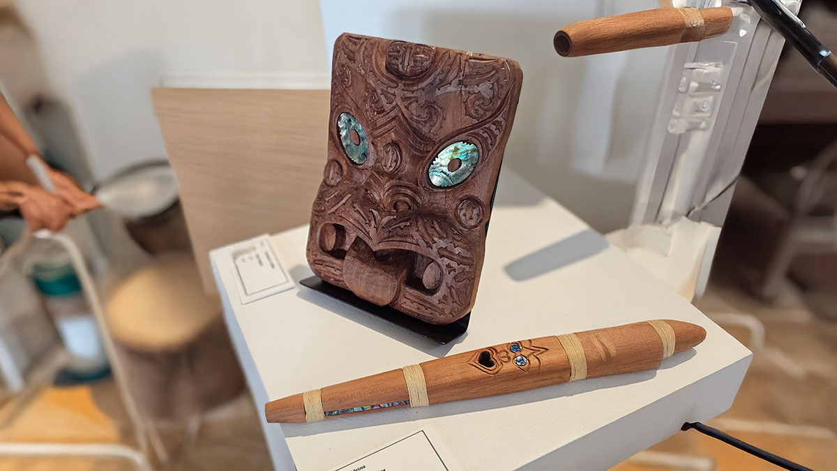 Hāmokorau Whēku by Artist Dillon Ngatai, and Pūtōrino by Artist Michelle Yaxley